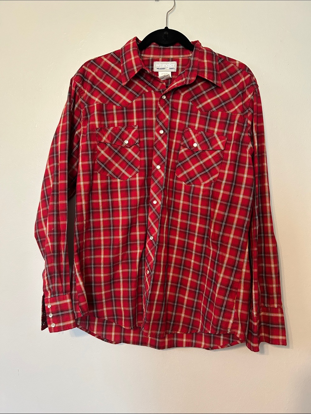 Wrangler Red Plaid Button-Down Western Shirt - Men's